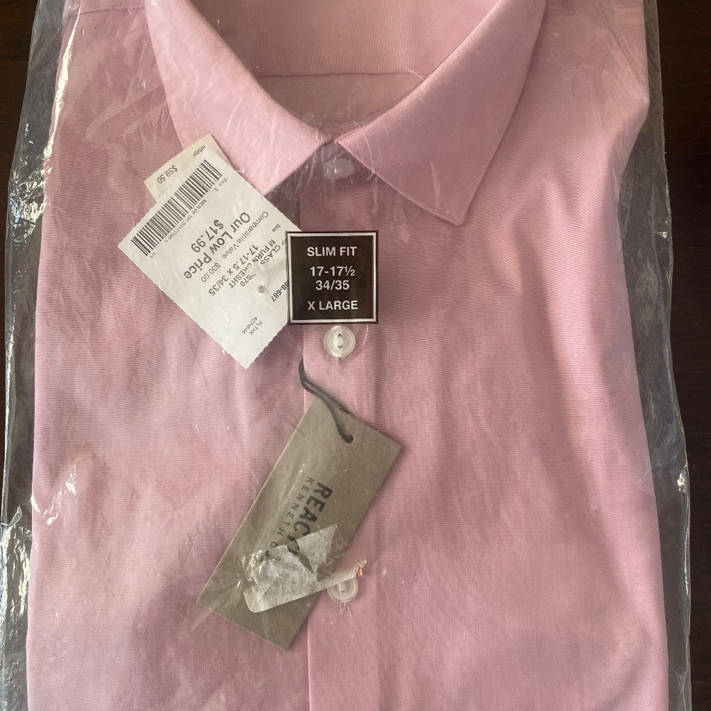 NEW Kenneth Cole Reaction Pink Dress Shirt 17-17.5 34-35 Or Size XL